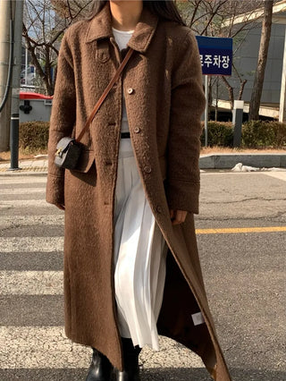 Vintage Wool Single Flap Pocket Long Coat