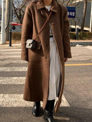 Vintage Wool Single Flap Pocket Long Coat