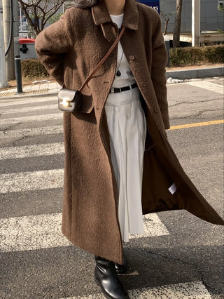 Vintage Wool Single Flap Pocket Long Coat