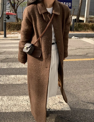 Vintage Wool Single Flap Pocket Long Coat