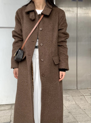 Vintage Wool Single Flap Pocket Long Coat
