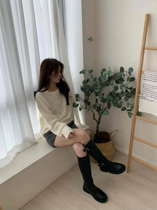 Comfort Volume Sleeve Basic Round Knit
