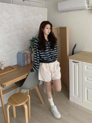 Soft Striped Basic Collar Knit Cardigan