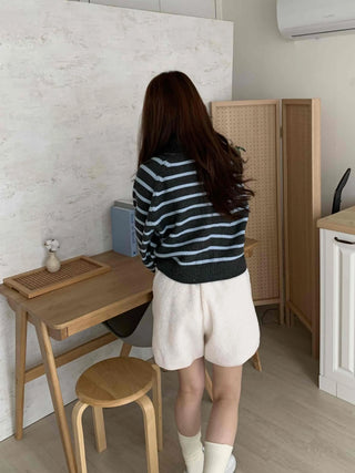 Soft Striped Basic Collar Knit Cardigan