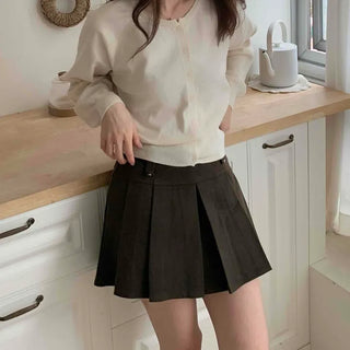 Cotton Round Neck Boxy Fit Crop Knit Cardigan