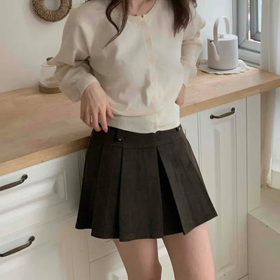 Cotton Round Neck Boxy Fit Crop Knit Cardigan
