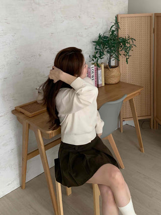 Cotton Round Neck Boxy Fit Crop Knit Cardigan