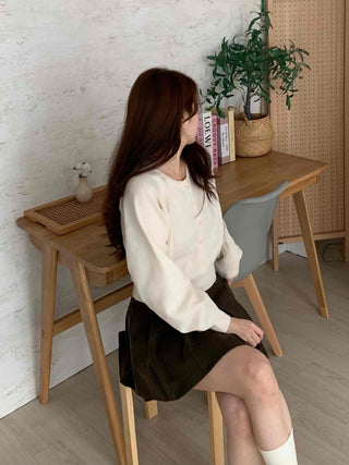 Cotton Round Neck Boxy Fit Crop Knit Cardigan
