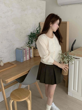 Cotton Round Neck Boxy Fit Crop Knit Cardigan