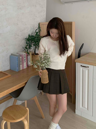 Cotton Round Neck Boxy Fit Crop Knit Cardigan