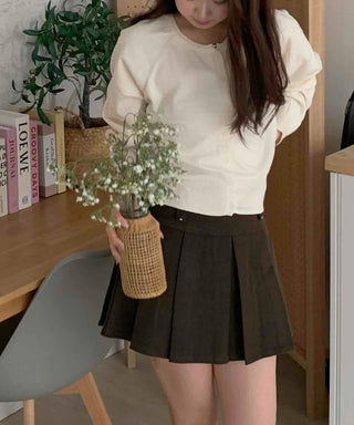 Cotton Round Neck Boxy Fit Crop Knit Cardigan