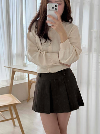 Cotton Round Neck Boxy Fit Crop Knit Cardigan