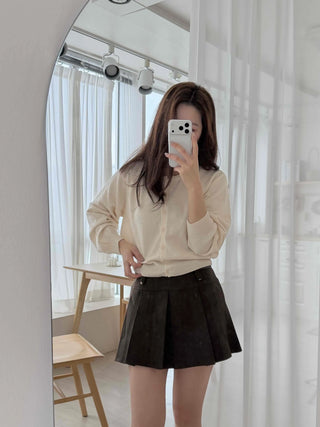 Cotton Round Neck Boxy Fit Crop Knit Cardigan