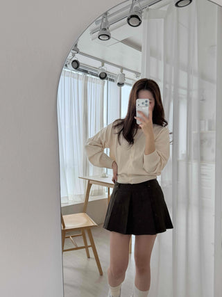 Cotton Round Neck Boxy Fit Crop Knit Cardigan