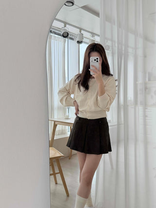 Cotton Round Neck Boxy Fit Crop Knit Cardigan