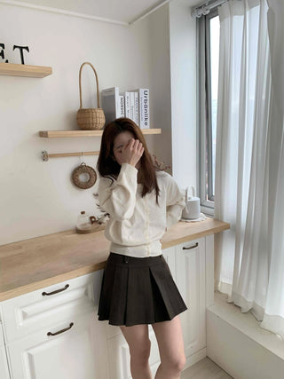 Cotton Round Neck Boxy Fit Crop Knit Cardigan
