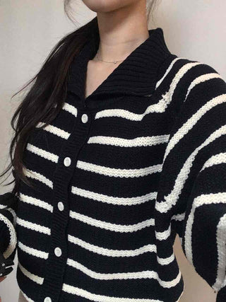 Asymmetrical Diagonal Stripe V-Neck Short Knit Cardigan