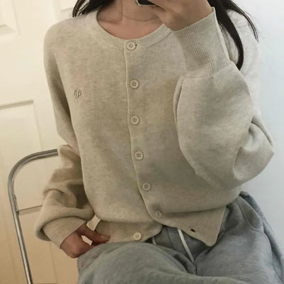 Cozy Round Center Button Mid-length Knit Cardigan