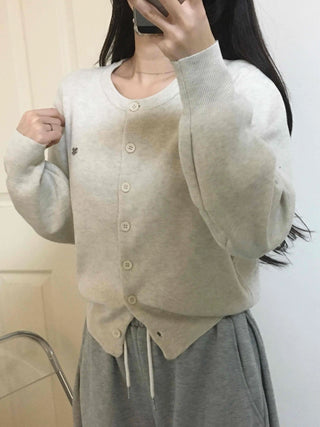 Cozy Round Center Button Mid-length Knit Cardigan