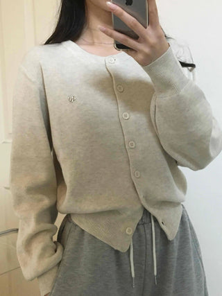 Cozy Round Center Button Mid-length Knit Cardigan