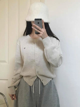 Cozy Round Center Button Mid-length Knit Cardigan
