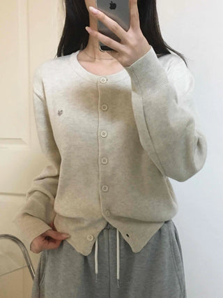 Cozy Round Center Button Mid-length Knit Cardigan