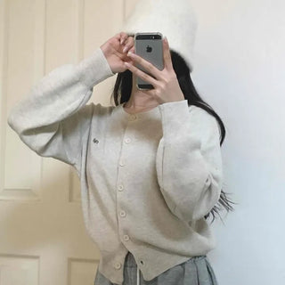 Cozy Round Center Button Mid-length Knit Cardigan