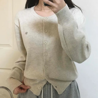 Cozy Round Center Button Mid-length Knit Cardigan