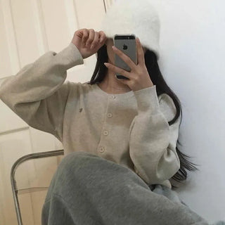 Cozy Round Center Button Mid-length Knit Cardigan
