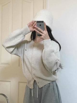 Cozy Round Center Button Mid-length Knit Cardigan