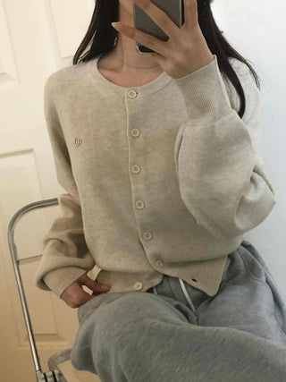 Cozy Round Center Button Mid-length Knit Cardigan