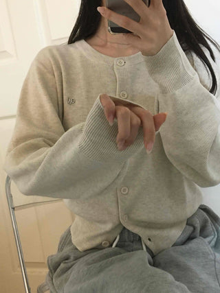 Cozy Round Center Button Mid-length Knit Cardigan