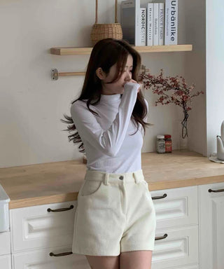 Brushed Plain Slim Fit Mock Turtleneck Long Sleeve T-shirt