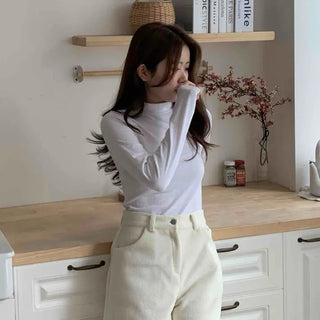 Brushed Plain Slim Fit Mock Turtleneck Long Sleeve T-shirt