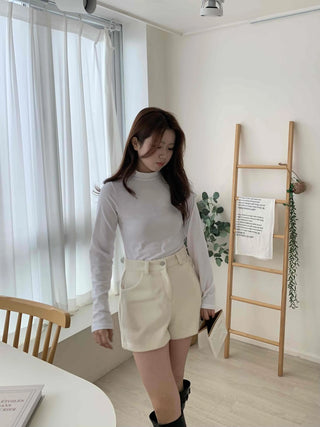 Brushed Plain Slim Fit Mock Turtleneck Long Sleeve T-shirt