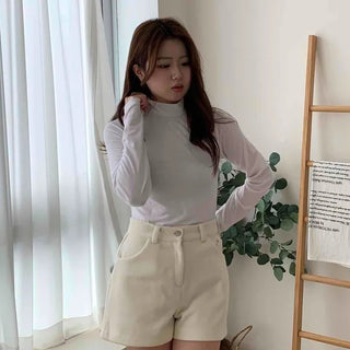 Brushed Plain Slim Fit Mock Turtleneck Long Sleeve T-shirt