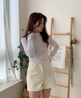 Brushed Plain Slim Fit Mock Turtleneck Long Sleeve T-shirt