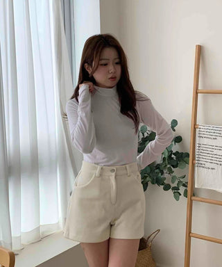 Brushed Plain Slim Fit Mock Turtleneck Long Sleeve T-shirt