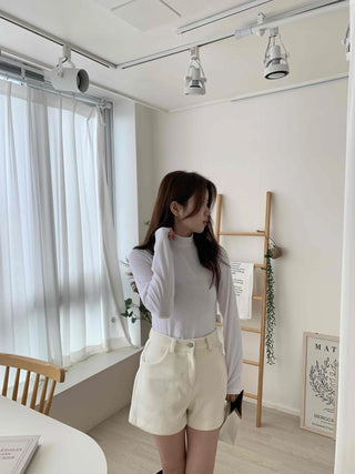 Brushed Plain Slim Fit Mock Turtleneck Long Sleeve T-shirt