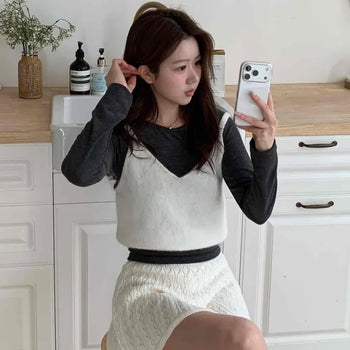 Soft Angora V-Neck Crop Knit Vest