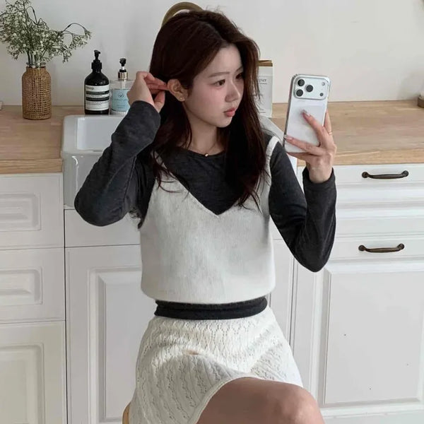 Soft Angora V-Neck Crop Knit Vest