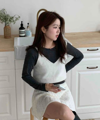 Soft Angora V-Neck Crop Knit Vest