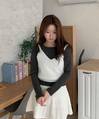 Soft Angora V-Neck Crop Knit Vest