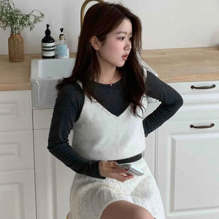 Soft Angora V-Neck Crop Knit Vest
