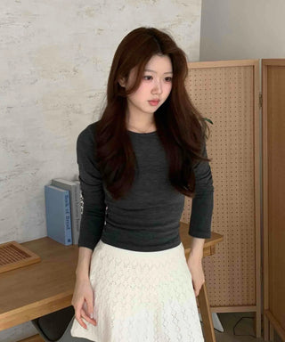 Soft Slim Fit Round Neck Ribbed Long Sleeve Tee