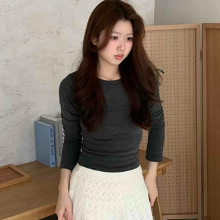 Soft Slim Fit Round Neck Ribbed Long Sleeve Tee