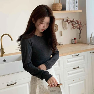Soft Slim Fit Round Neck Ribbed Long Sleeve Tee