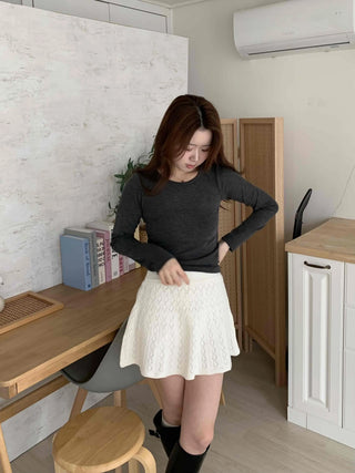 Soft Slim Fit Round Neck Ribbed Long Sleeve Tee