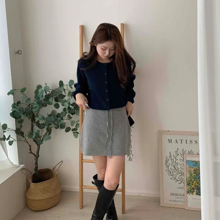 Daily Elastic String Knit Mini Skirt