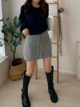 Daily Elastic String Knit Mini Skirt